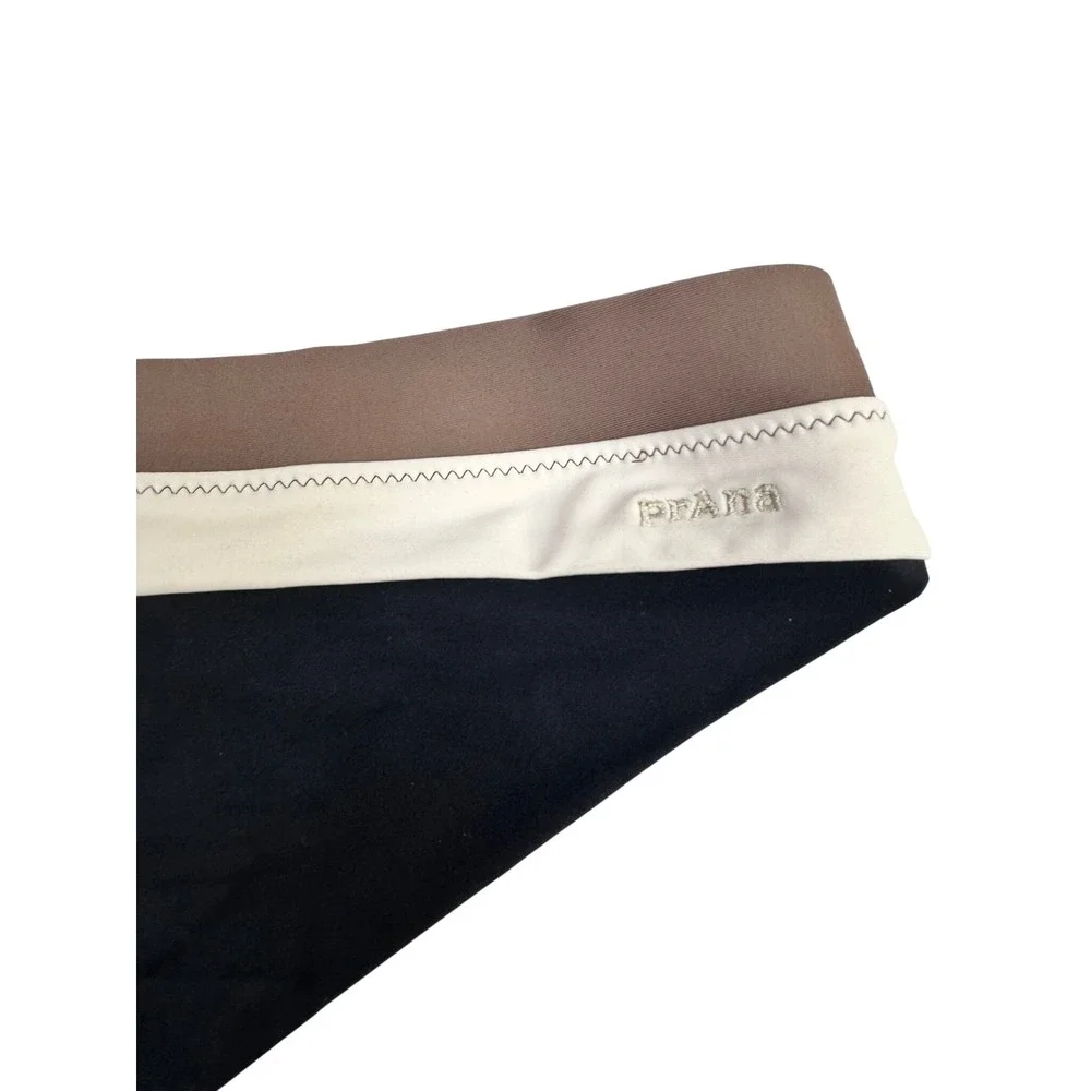 Prana Reia Bikini Bottom Black Brown Cream Colorblock Cheeky Swim Size L NEW